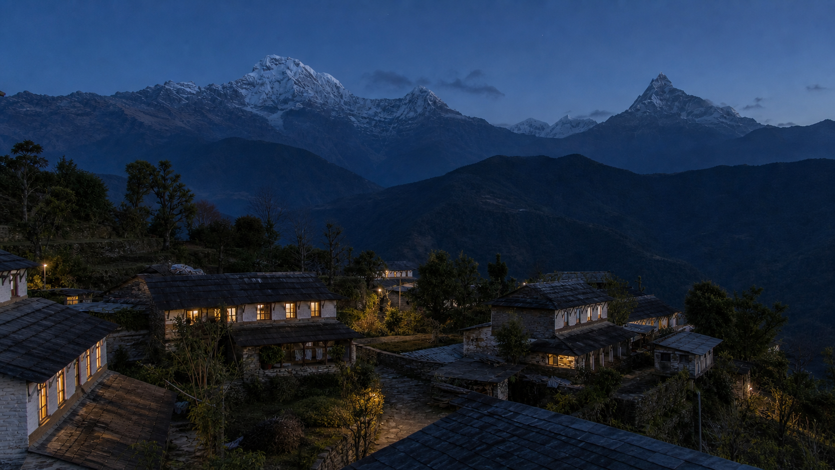 Blue hour in Ghandruk village